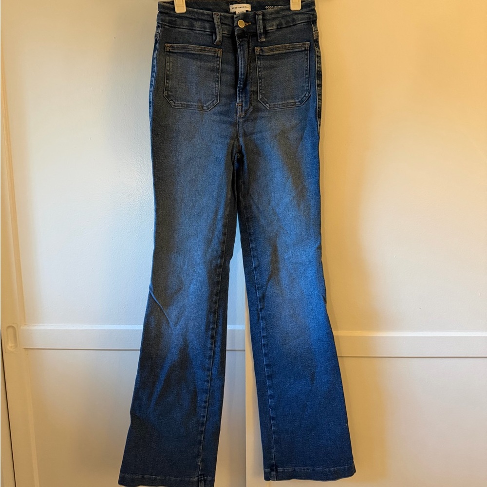 Good American Dark Blue Flare Jeans